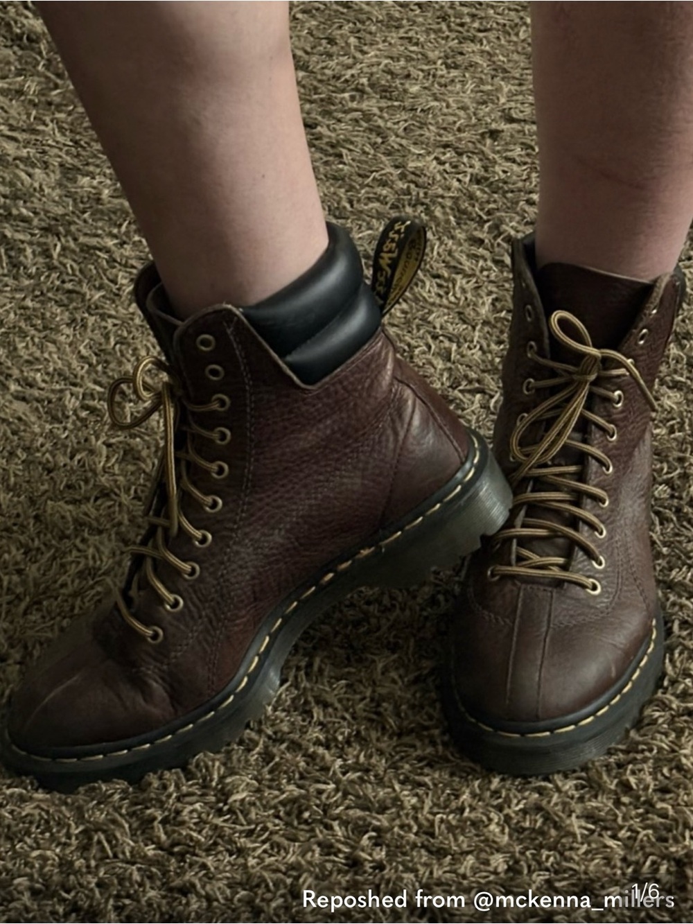 Dr. Martens Brown Leather Lace-Up Boots with Yellow Stitching